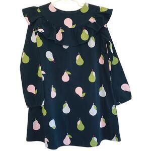 NWT JACADI PARIS Pear Print Fine Corduroy LS Dress Girl's Size 8 Year Dark Teal